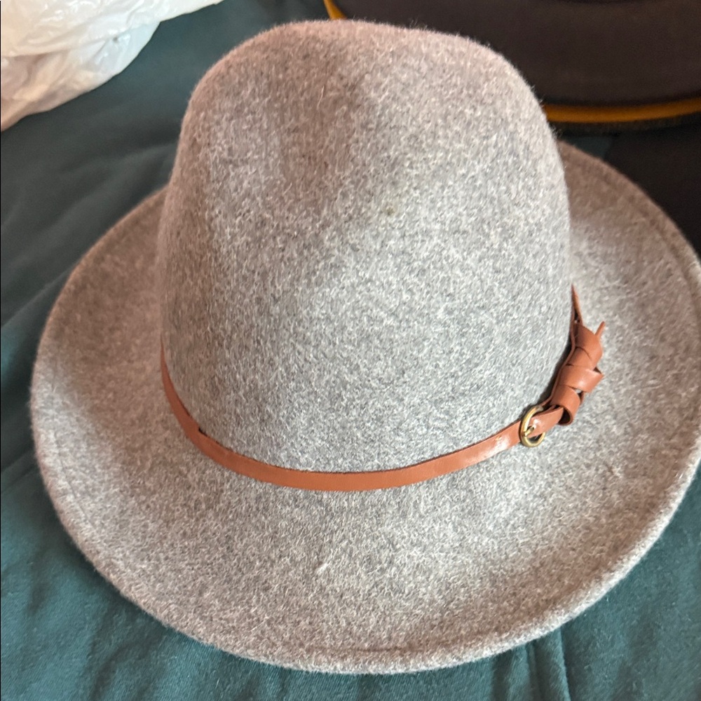 Gray Wool Fedora Hat with Brown Band